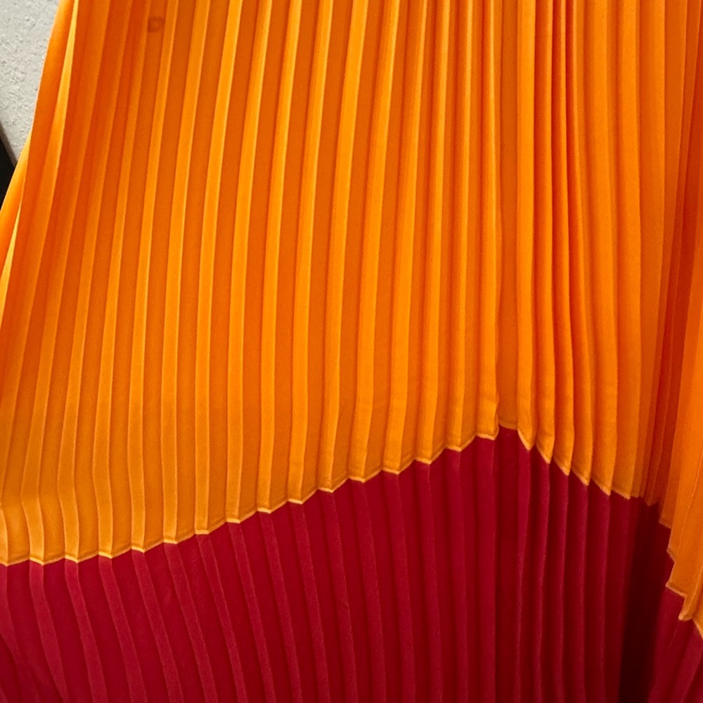 Express Bold Orange and Pink Pleated Dress - Picture 5 of 6